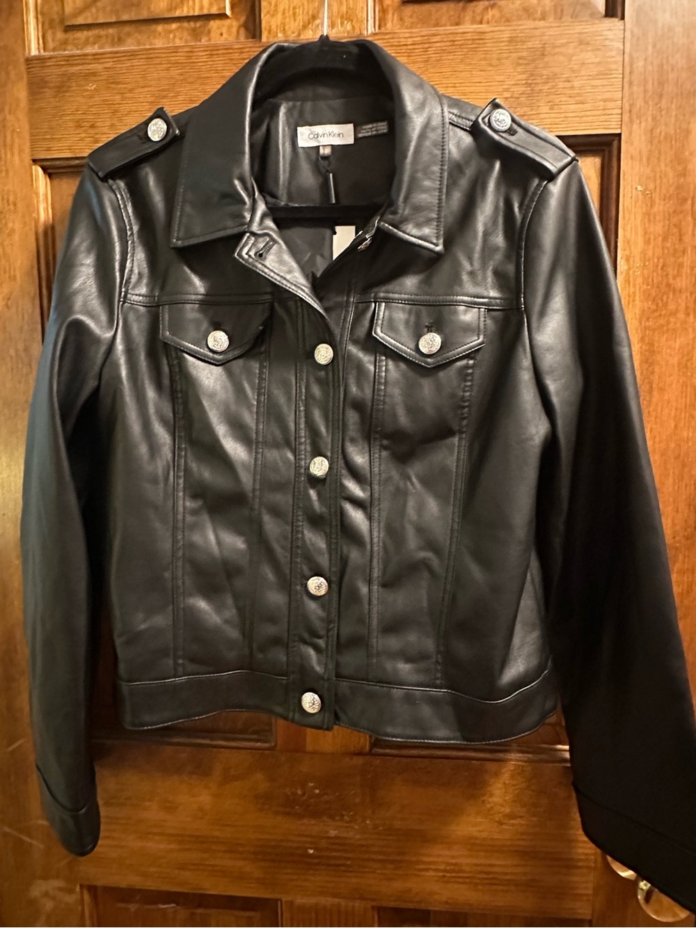Calvin Klein Black Faux Leather Snap-Front Jacket